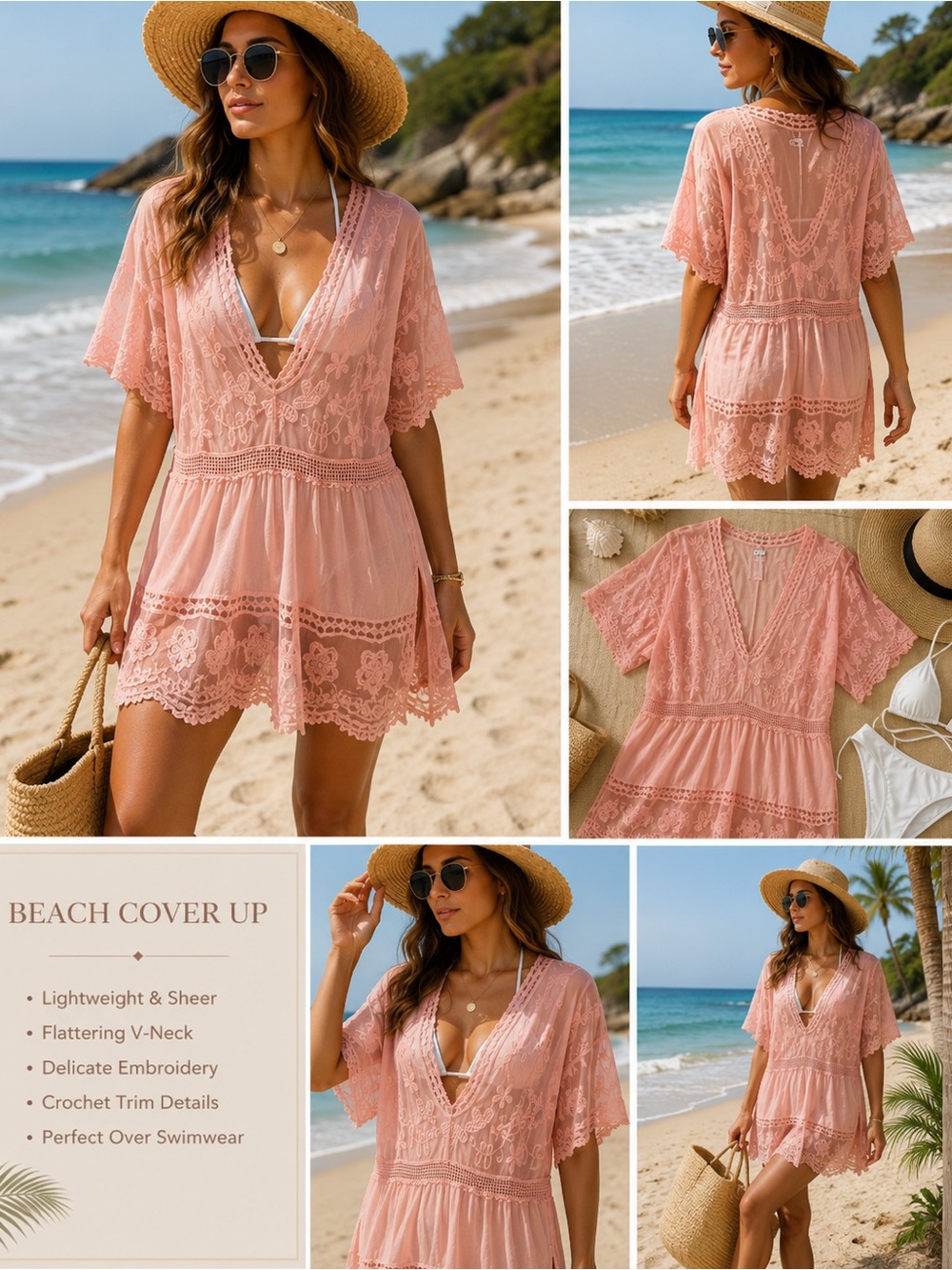 NWT OS Light Pink Lace Beach Cover-Up Tunic